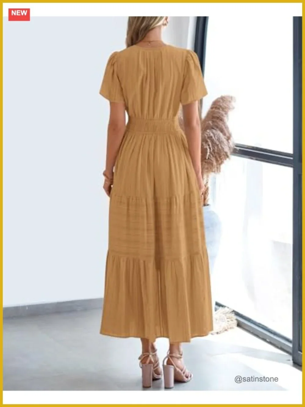 Womens Boho Maxi Dress Short Sleeve V Neck Tiered Ruffle Beach